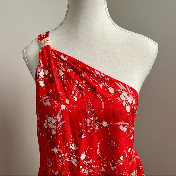 Free People All Mine Mini Dress in Red One Shoulder Tiered Skirt Bohemian Size S - Picture 7 of 13
